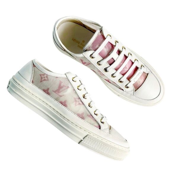 LOUIS VUITTON Stellar Pink Mesh Monogram Sneaker Size 36.5 Lace Up LV Logo Low - Picture 1 of 13